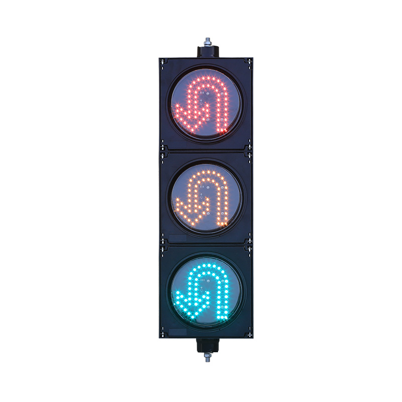 Semáforo de bajo consumo con giro en U rojo, amarillo y verde