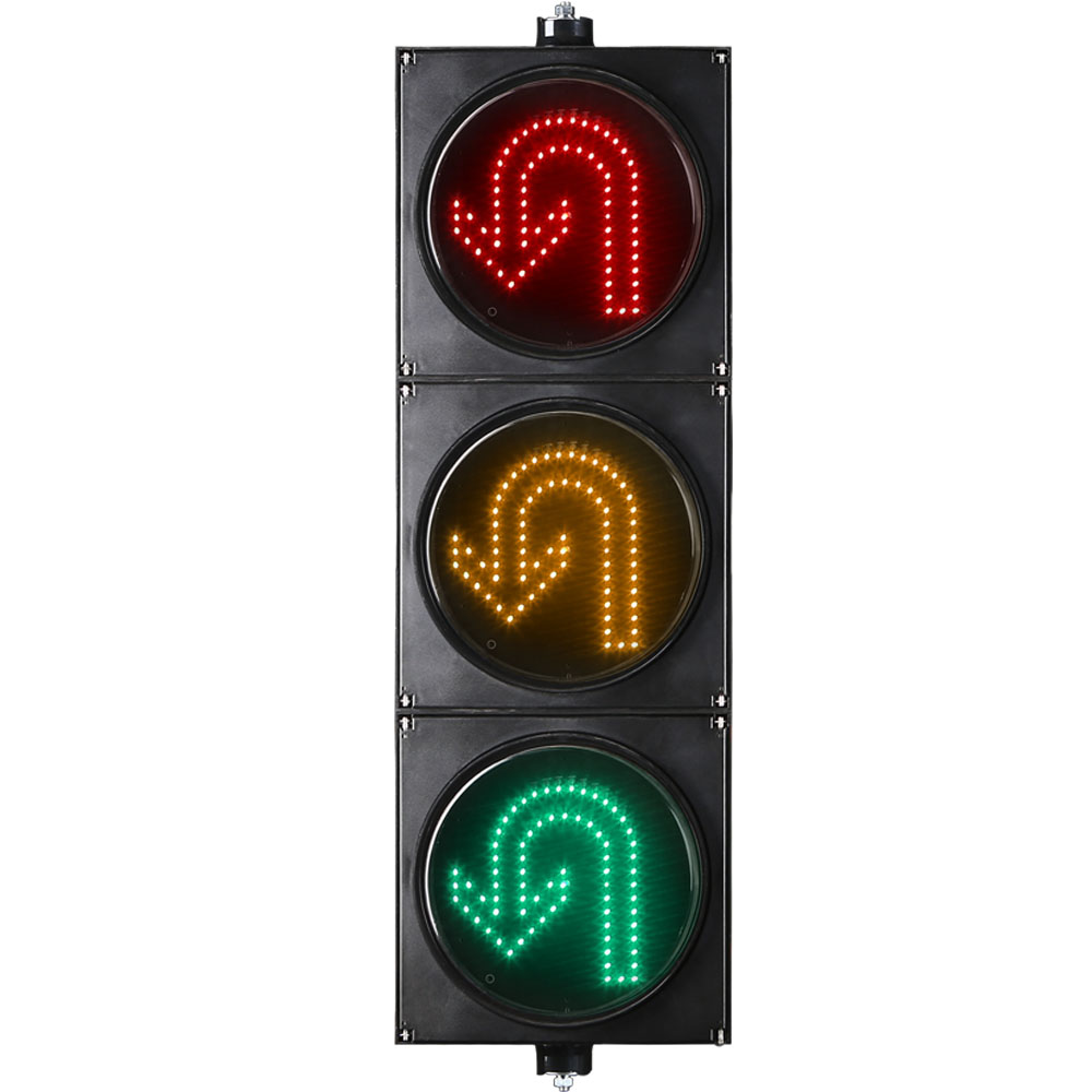 Semáforo de bajo consumo con giro en U rojo, amarillo y verde
