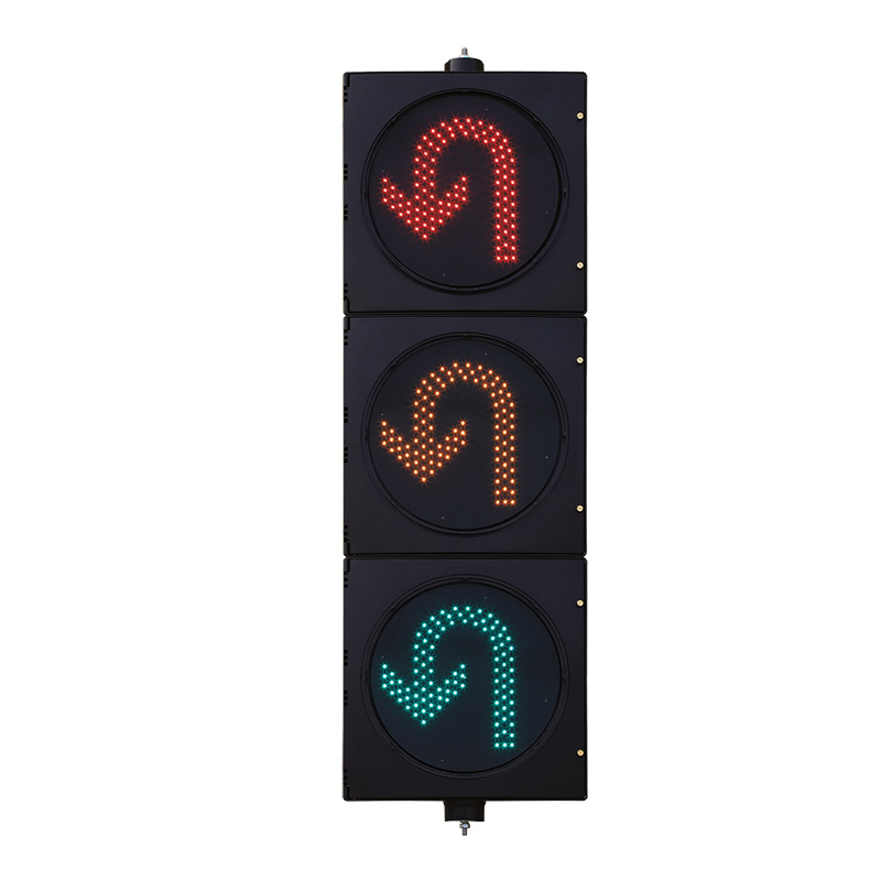 Semáforo de bajo consumo con giro en U rojo, amarillo y verde