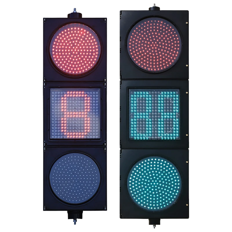 Semáforo de bola completa de bajo consumo con luz roja, amarilla y verde y cuenta regresiva de matriz de puntos